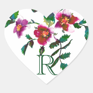 Sticker Cœur Elégante couleur magenta rose rose floral