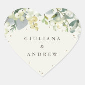 Sticker Cœur Elégante crème Snowberry+Eucalyptus Wreath Mariage (Devant)