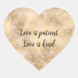 Sticker Cœur Elégante dentelle florale rose et or