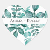 Sticker Cœur Elégante verdure Turquoise Aquarelle Mariage moder (Devant)