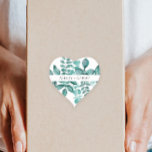 Sticker Cœur Elégante verdure Turquoise Aquarelle Mariage moder<br><div class="desc">Belle verdure turquoise fait une déclaration élégante pour votre mariage. Vous pouvez personnaliser avec vos informations et modifier le libellé pour convenir à votre événement.</div>