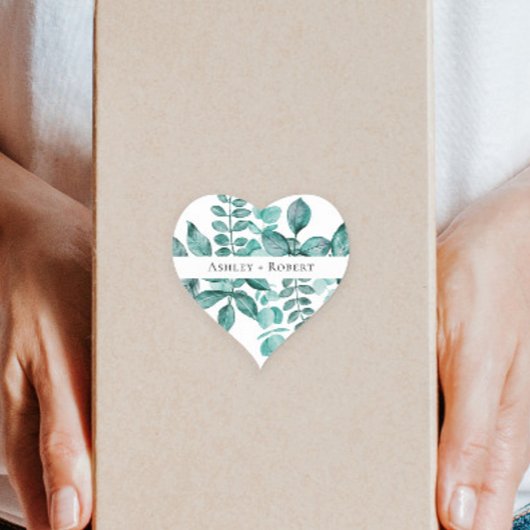 Sticker Cœur Elégante verdure Turquoise Aquarelle Mariage moder