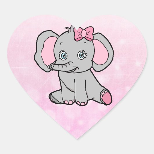 Sticker Cœur Eléphant Baby shower rose et gris (Devant)