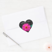 Sticker Cœur Emerald Green et rose Gerber Daisy Mariage (Enveloppe)