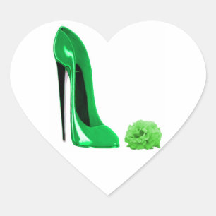 Sticker Cœur Émeraude vert stiletto chaussure et rose