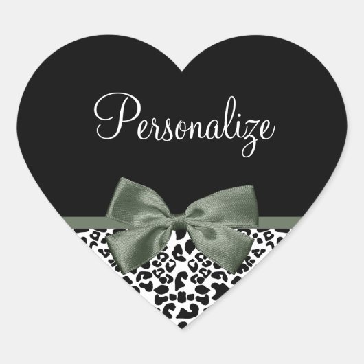 Sticker Cœur Empreinte de léopard animal Motif noir vert Bow (Devant)