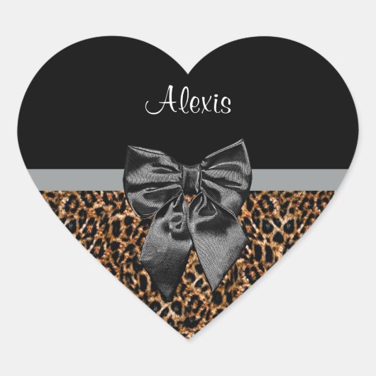 Sticker Cœur Empreinte de léopard élégant Elegant Black Bow et  (Devant)