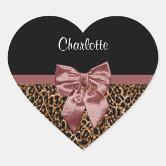 Sticker Cœur Empreinte de léopard élégant élégant Brown Bow et