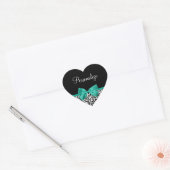 Sticker Cœur Empreinte de léopard Emerald Green Ribbon Bow Chic (Enveloppe)