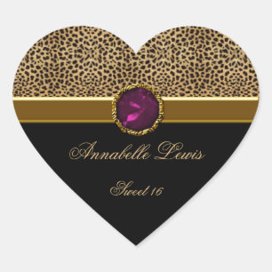 Sticker Cœur Empreinte de léopard Pink Jewel Sweet 16 Heart Sti