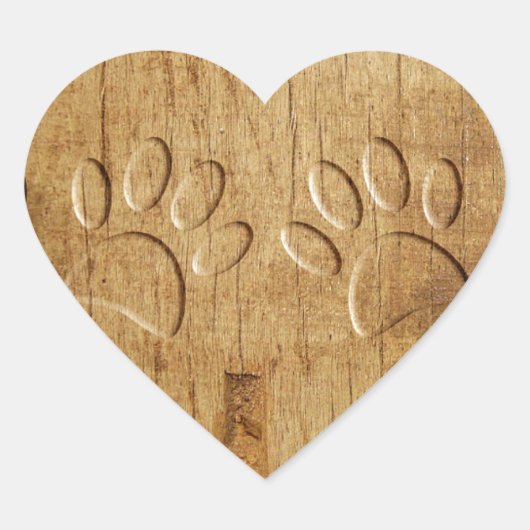 Sticker Cœur Empreinte de patte de chien en bois sculpté (Devant)