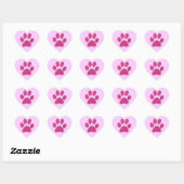 Sticker Cœur empreinte de patte kitty rose (Feuille)