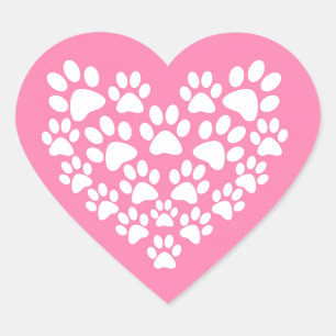 Sticker Cœur Empreinte de patte rose de coeur mignon