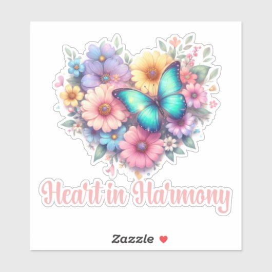 STICKER COEUR EN HARMONIE, AFFIRMATION POSITIVE QUOTIDIENN (Feuille)