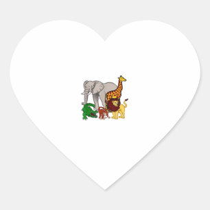 Sticker Cœur Enfants Eléphant Giraffe Garçons Filles Lion Zoo A
