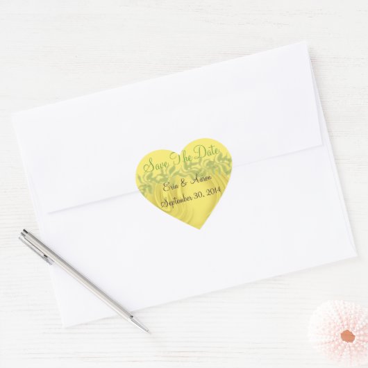 Sticker Cœur "Enregistrer la date" Curls sur Jaune Personnalisé (Enveloppe)