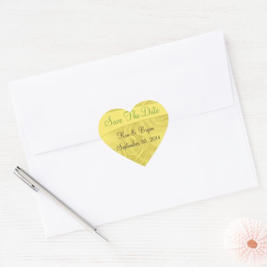 Sticker Cœur "Enregistrer la date" Curls sur Jaune Personnalisé (Enveloppe)