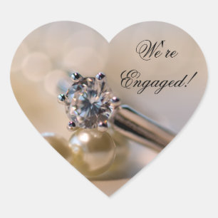 Sticker Cœur Enveloppe Fiançailles de perles et anneaux de diam