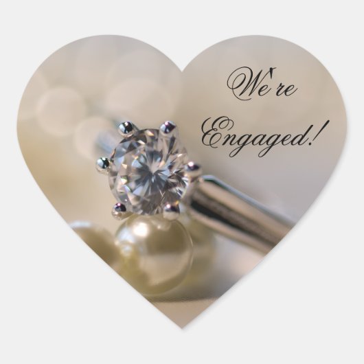 Sticker Cœur Enveloppe Fiançailles de perles et anneaux de diam (Devant)