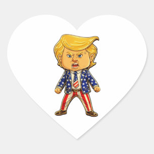 Sticker Cœur Épinglette Chibi Cartoon Patriotique de Trump Heur