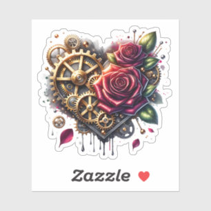 Sticker Coeur et Roses Steampunk