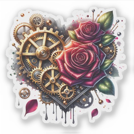 Sticker Coeur et Roses Steampunk (Devant)