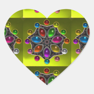 STICKER CŒUR ÉTOILE BRILLANTE AVEC DES GEMSTONES COLORÉS JAUN