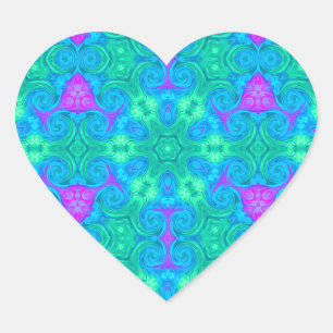 Sticker Cœur Étoile et boucles en bleu vert et rose
