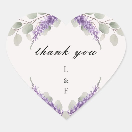 Sticker Cœur Eucalyptus Violet Merci de lavande de verdure (Devant)