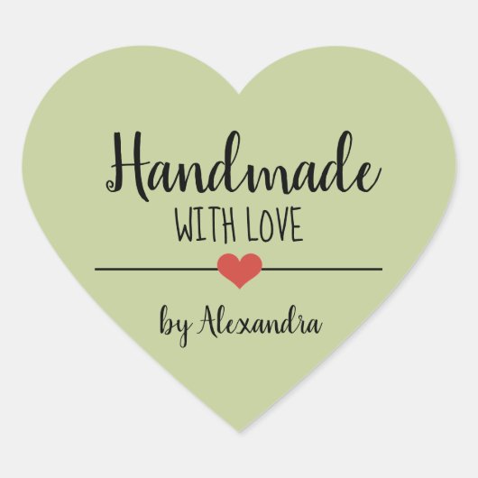 Sticker Cœur Fabriqué à la main avec un script vert amour (Devant)