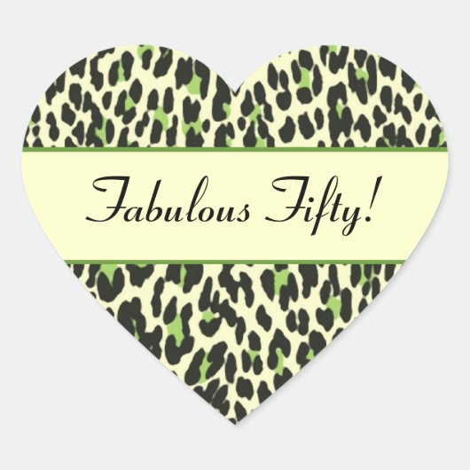 Sticker Cœur Fabuleux Cinquante Green Leopard Anniversaire (Devant)