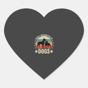 Sticker Cœur Facilement distrait par les chiens Vintage Retro S