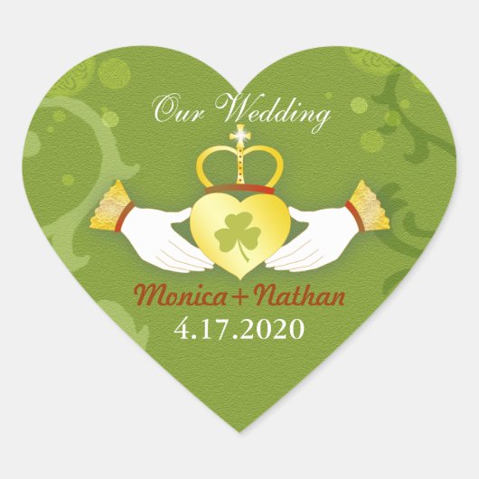 Sticker Cœur Faire-part de mariage en forme de coeur vert irlan (Devant)
