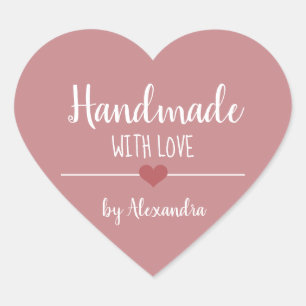 Sticker Cœur Fait à la main avec amour rose vintage