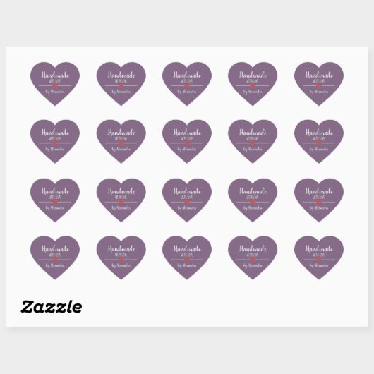 Sticker Cœur Fait à la main avec l'amour violet script (Feuille)