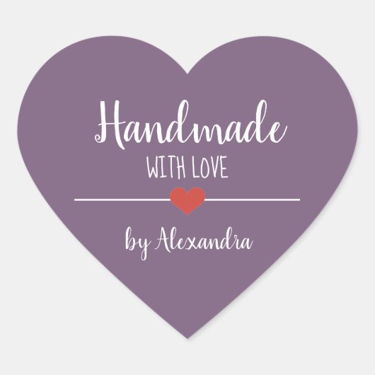 Sticker Cœur Fait à la main avec l'amour violet script (Devant)