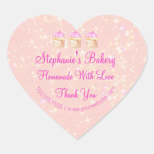 Sticker Cœur Fait Maison avec Amour  Pâtisserie Cup Cake  Paill