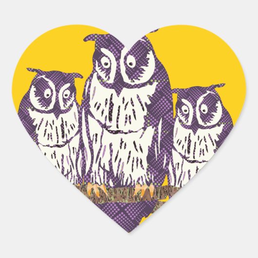 Sticker Cœur Famille de hibou géométrique stylisée violet (Devant)