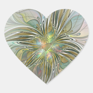 Sticker Cœur Fantaisie florale Art fractal moderne Fleur avec o