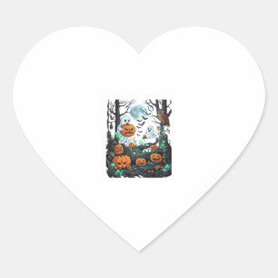 Sticker Cœur Fantômes d'Halloween Citrouilles effrayantes Hibou