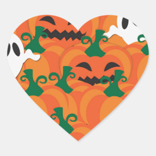 Sticker Cœur Fantômes d'Halloween Patch de citrouille hantée
