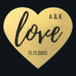 Sticker Cœur Faux Gold Foil LOVE Script Mariage noir<br><div class="desc">Besoin d'autocollants / étiquettes pour vos faveurs d'invités mariages ou d'enveloppes mariages pour vos invitations? Élégant trait de brosse LOVE avec des lettres monogrammes noires. Autocollants modèle personnalisés vous pouvez modifier les noms et la date avec n'importe quelle police,  taille et couleur.</div>
