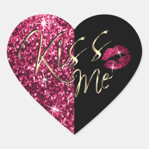 Sticker Cœur Faux Hot Rose Parties scintillant et Noir