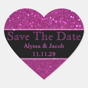 Sticker Cœur Faux mariage rose pailleté Enregistrez la date