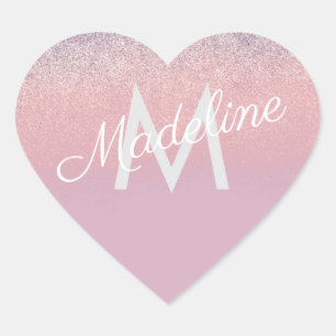 Sticker Cœur Faux rose et violet Parties scintillant étincelant