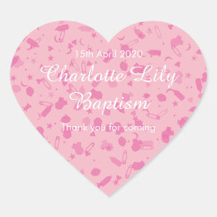 Sticker Cœur Faveur de baptême de confettis rose bébé