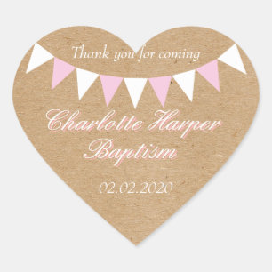 Sticker Cœur Faveur de baptême rose Baby Bunting