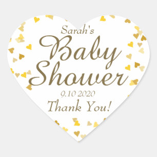 Sticker Cœur Faveurs de Baby Shower / Sprinkle Cœurs Dorés