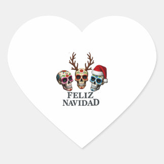 Sticker Cœur Feliz Navidad Sugar Skulls Reindeer Santa Mexican 