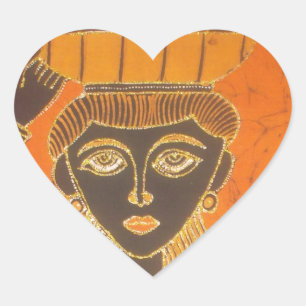 Sticker Cœur Femme africaine portant panier d'art